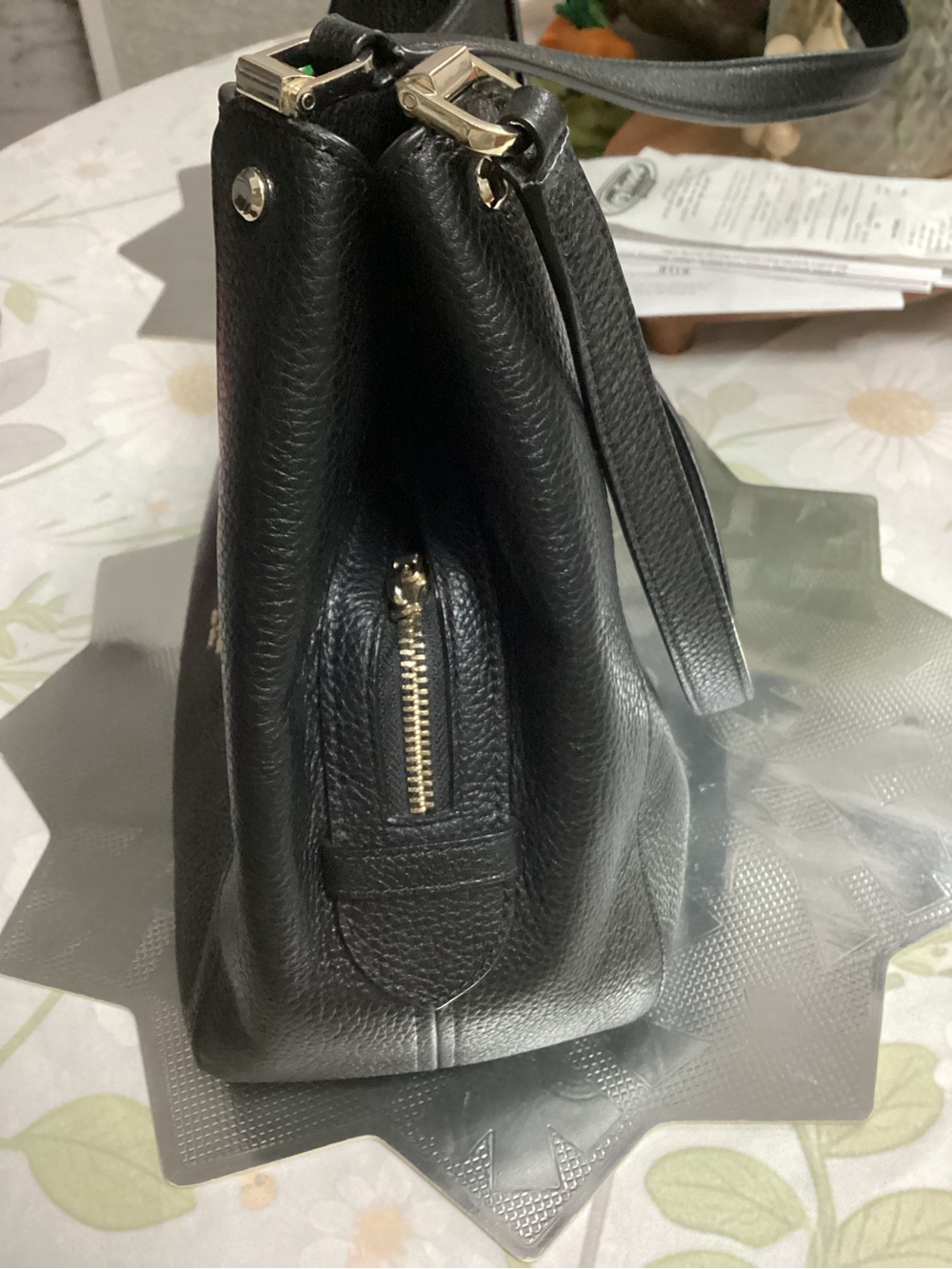 kate spade Black Pebbled Leather Shoulder Tote with Gold Accents - Picture 12 of 13